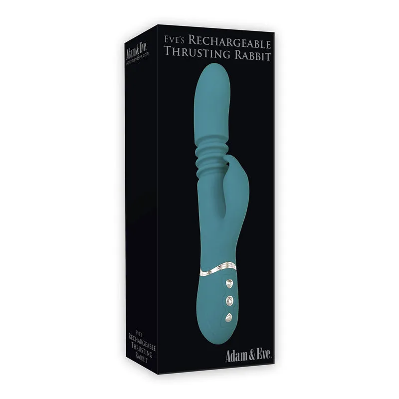 Adam & Eve Eve's Thrusting Rabbit Rechargeable Silicone Rabbit Vibrator Teal