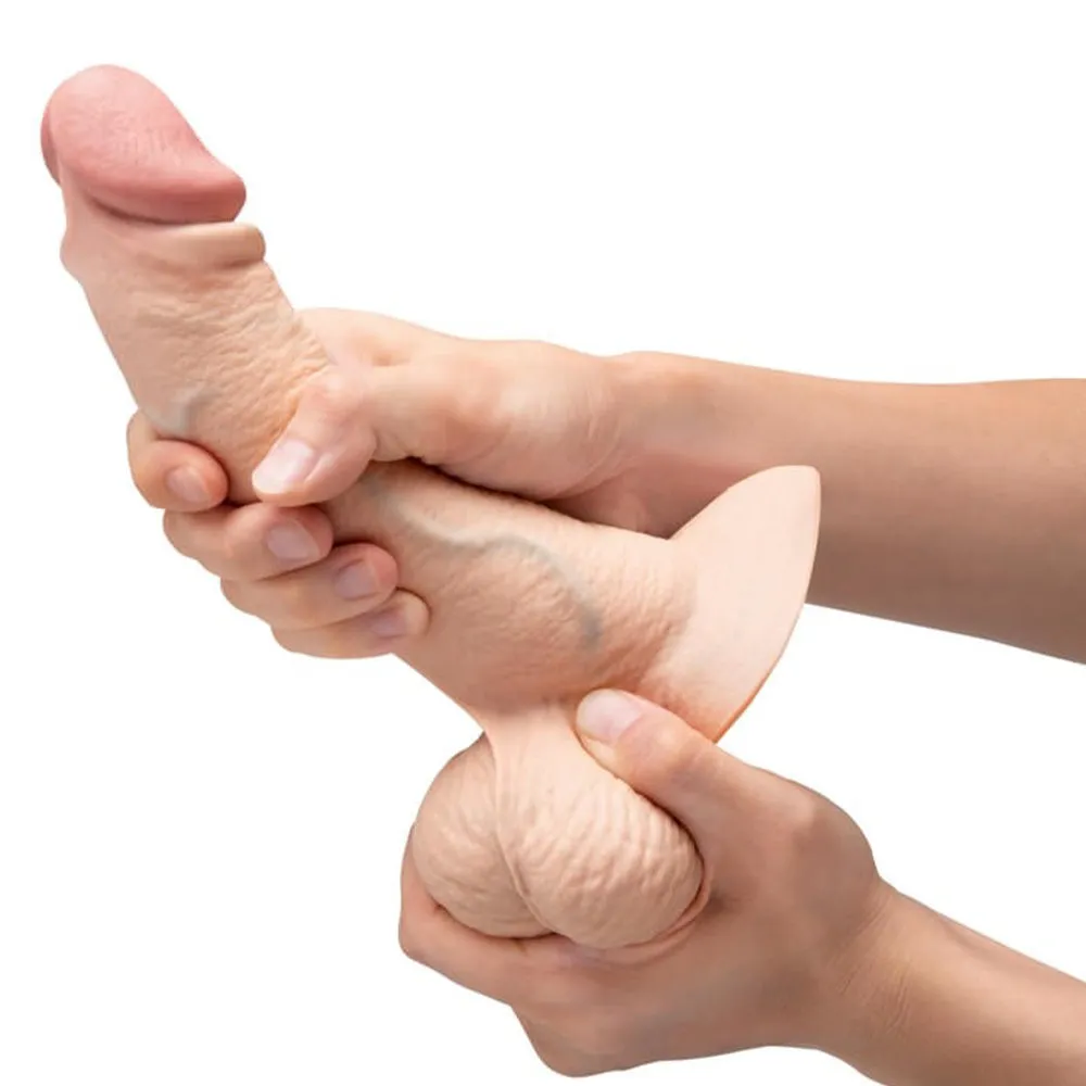 B-Vibe Slipskin Realistic Silicone Dildo-8 Curved Cream