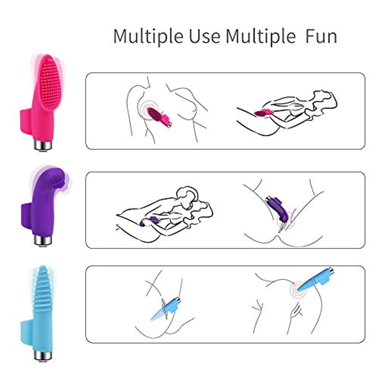 Bullet Vibrator with 3 Silicone Finger Sleeves
