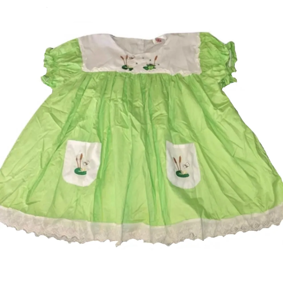 Frogs and Lily Pads Embroidered Baby Doll Dress