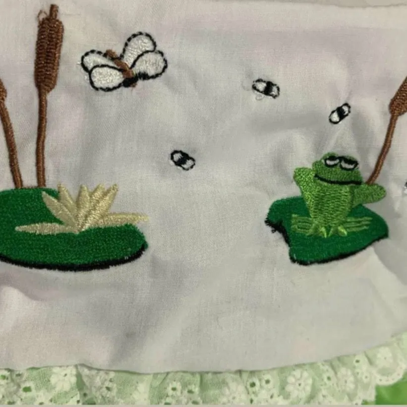 Frogs and Lily Pads Embroidered Baby Doll Dress