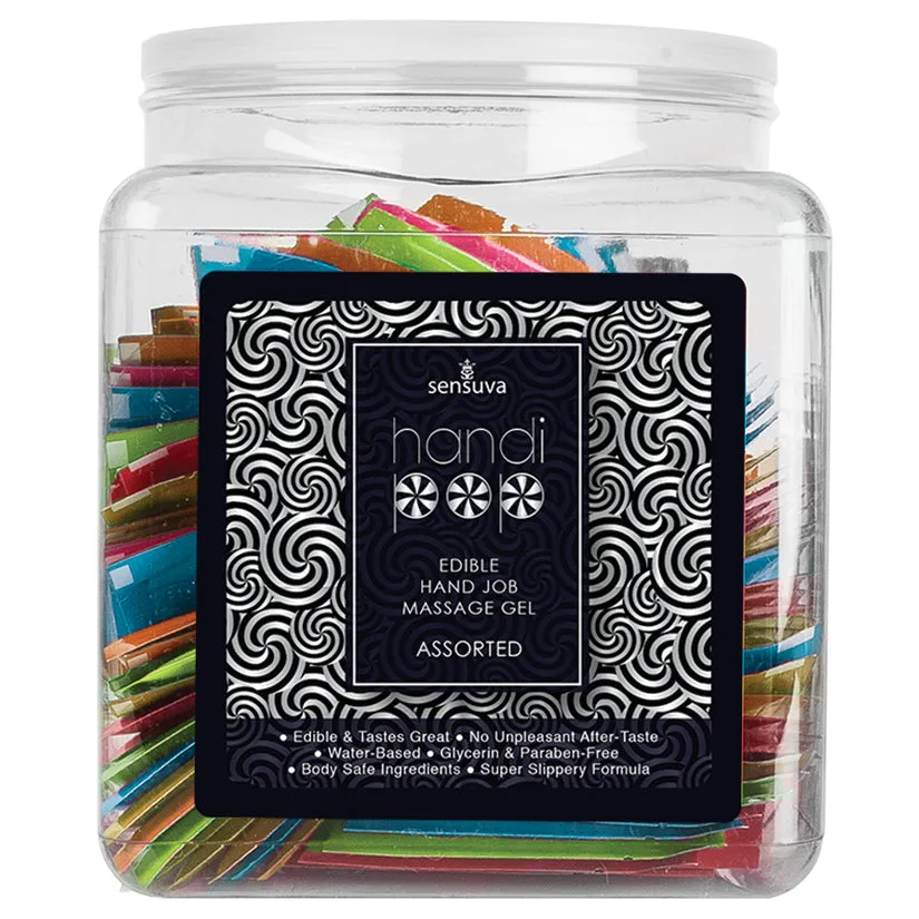 Handipop Hand Job Massage Gel Assorted Flavor - 100 Piece Single Use Packet Tub