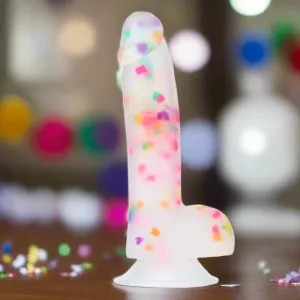 Party Marty 7.5 Inch Silicone Rainbow Confetti Dildo with Suction Cup