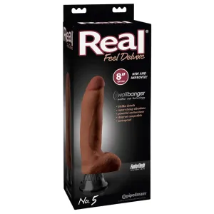 Real Feel Deluxe No. 5 Realistic 8 in. Vibrating Dildo With Balls and Suction Cup Brown