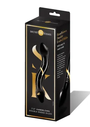 Secret Kisses 7.5' Handblown Double Ended Dildo - Black/Gold