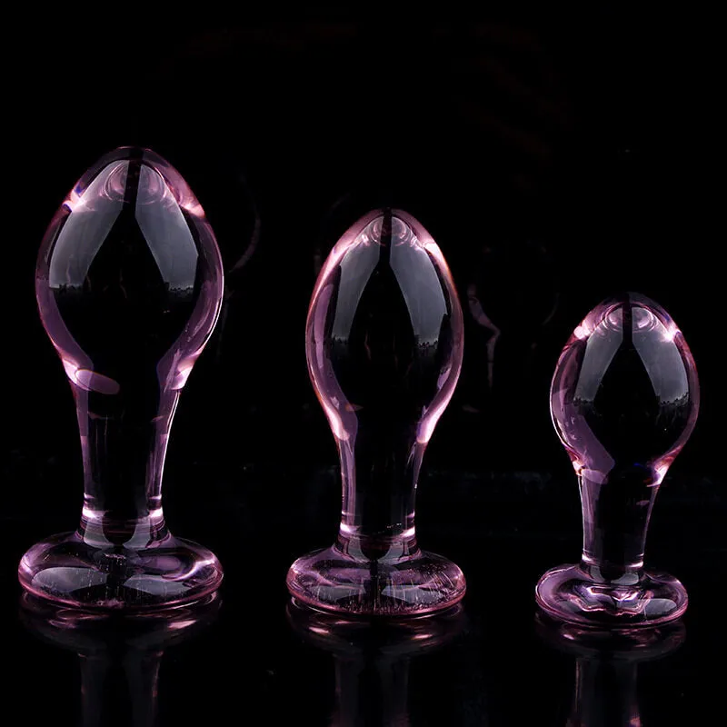 Transparent Crystal Glass Pink Anal Plug For Masturbation