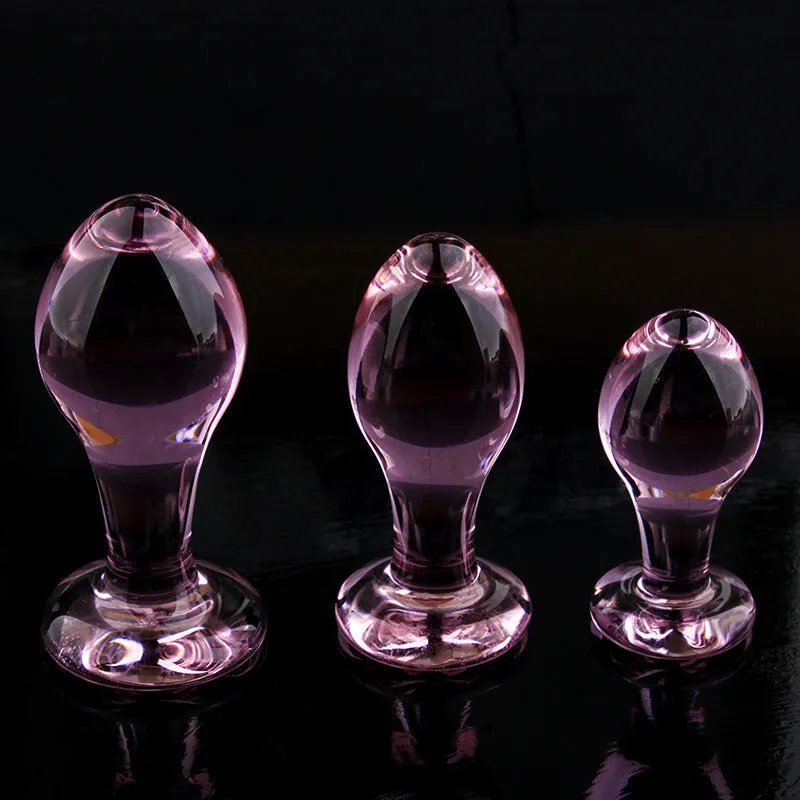 Transparent Crystal Glass Pink Anal Plug For Masturbation
